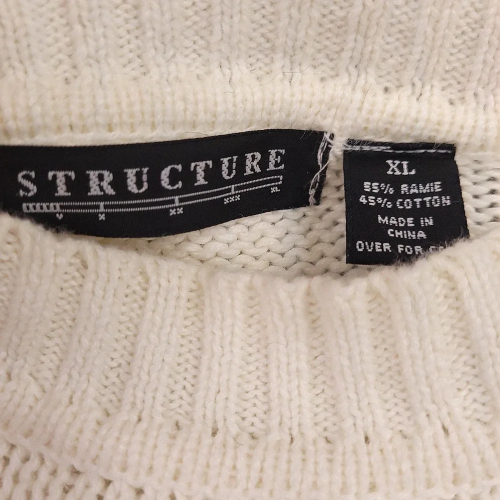 Structure Sweater Mens XL White Red USA Crewneck Knit Patriotic Pullover Y2K
